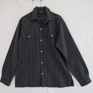 BLACKHAWK! Shirt Mens Medium Casual Flap Pocket Button Gray Striped Long Sleeve